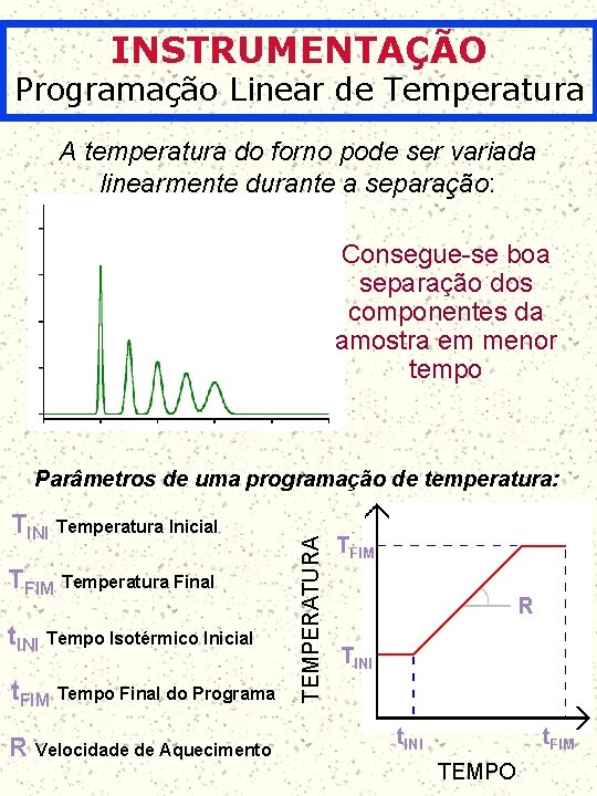 INSTRUMENTAÇÃO Programação Linear de Temperatura A temperatura do forno pode ser variada linearmente durante