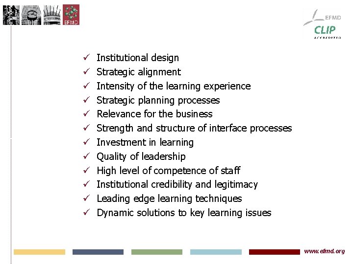 ü ü ü Institutional design Strategic alignment Intensity of the learning experience Strategic planning