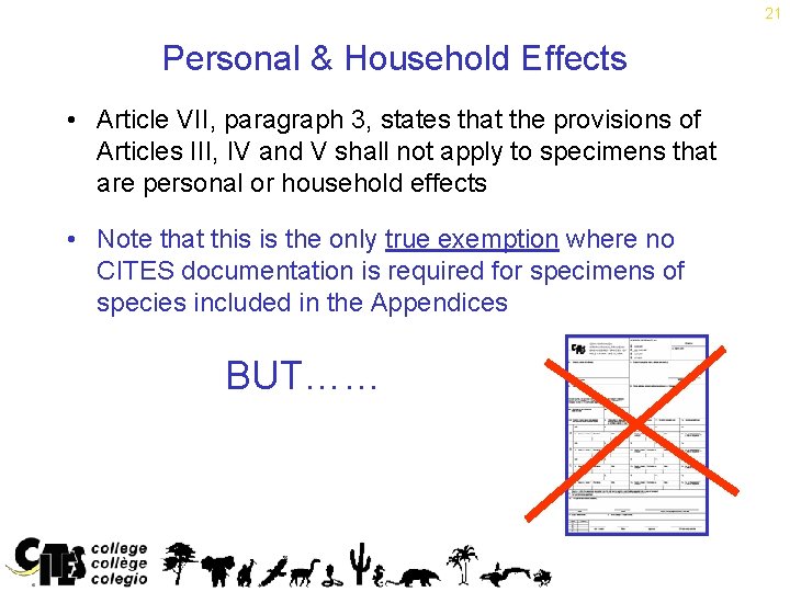 21 Personal & Household Effects • Article VII, paragraph 3, states that the provisions