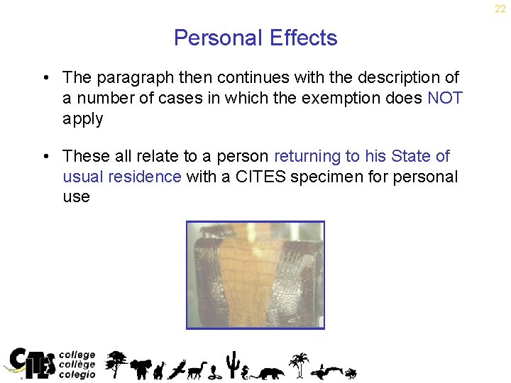 22 Personal Effects • The paragraph then continues with the description of a number