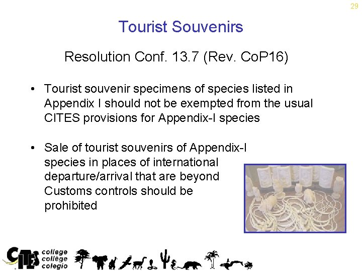 29 Tourist Souvenirs Resolution Conf. 13. 7 (Rev. Co. P 16) • Tourist souvenir