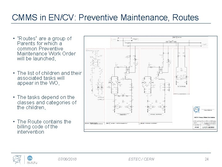 CMMS in EN/CV: Preventive Maintenance, Routes • “Routes” are a group of Parents for