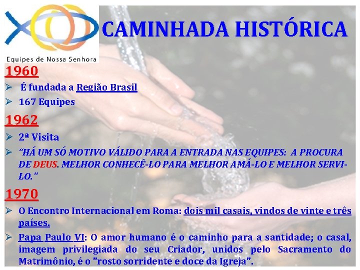 CAMINHADA HISTÓRICA 1960 Ø É fundada a Região Brasil Ø 167 Equipes 1962 Ø