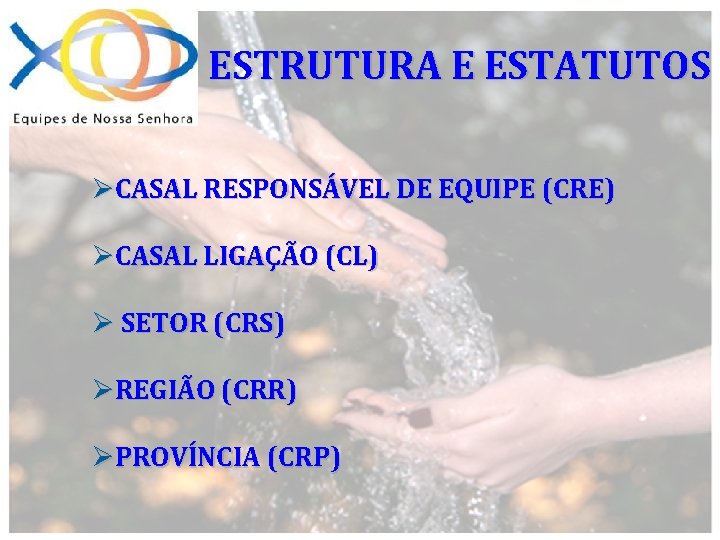 ESTRUTURA E ESTATUTOS ØCASAL RESPONSÁVEL DE EQUIPE (CRE) ØCASAL LIGAÇÃO (CL) Ø SETOR (CRS)