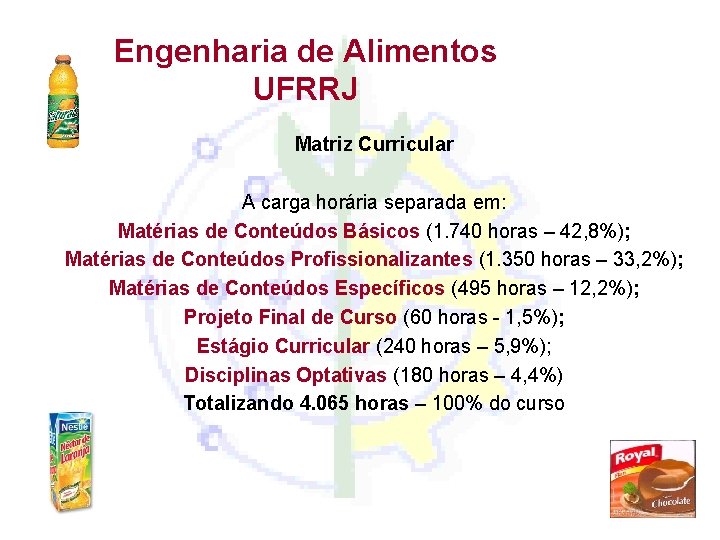 Engenharia de Alimentos UFRRJ Matriz Curricular A carga horária separada em: Matérias de Conteúdos