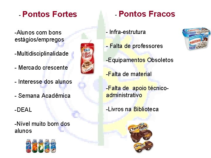 - Pontos Fortes -Alunos com bons estágios/empregos -Multidisciplinalidade - Mercado crescente - Interesse dos