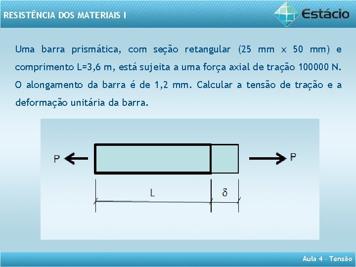 RESISTÊNCIA DOS MATERIAIS I Uma barra prismática, com seção retangular (25 mm x 50