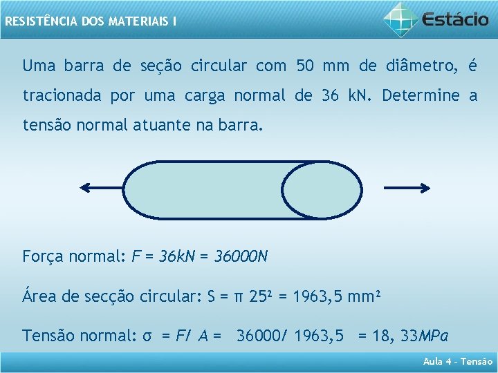 RESISTÊNCIA DOS MATERIAIS I Uma barra de seção circular com 50 mm de diâmetro,