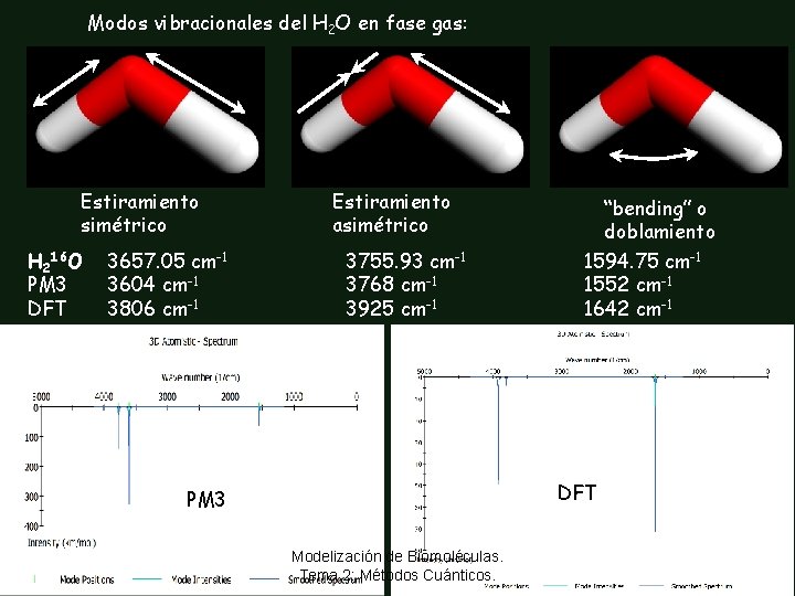 Modos vibracionales del H 2 O en fase gas: Estiramiento simétrico H 216 O