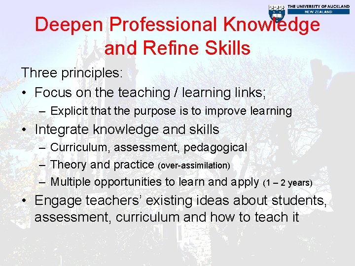 Deepen Professional Knowledge and Refine Skills Three principles: • Focus on the teaching /