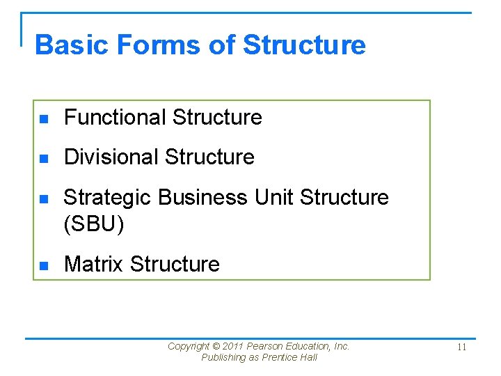 Basic Forms of Structure n Functional Structure n Divisional Structure n Strategic Business Unit