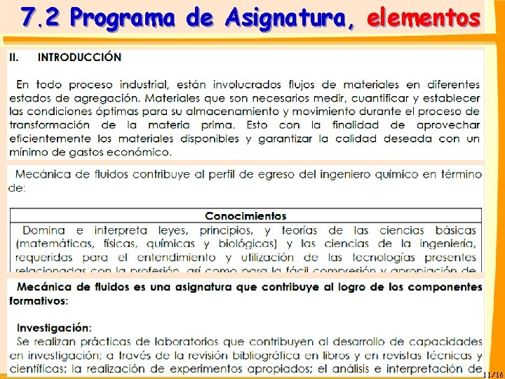 7. 2 Programa de Asignatura, elementos 11/16 