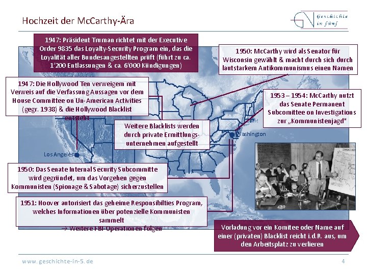 Hochzeit der Mc. Carthy-Ära 1947: Präsident Truman richtet mit der Executive Order 9835 das