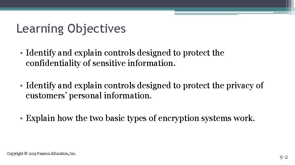 Learning Objectives • Identify and explain controls designed to protect the confidentiality of sensitive Learning Objectives • Identify and explain controls designed to protect the confidentiality of sensitive