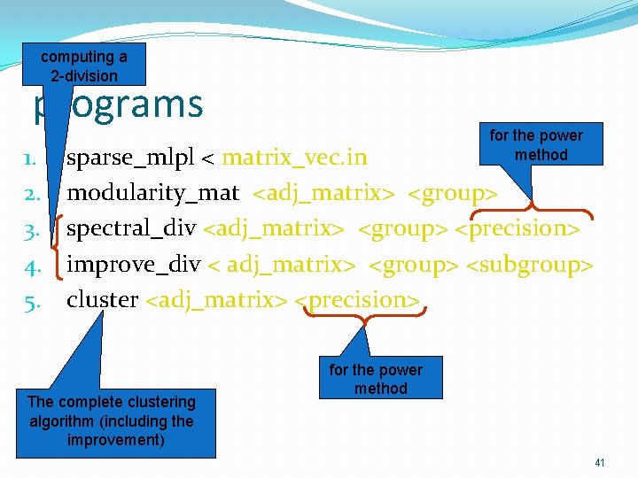 computing a 2 -division programs 1. 2. 3. 4. 5. for the power method