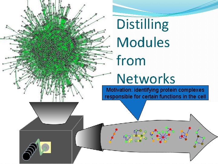 Distilling Modules from Networks Motivation: identifying protein complexes responsible for certain functions in the
