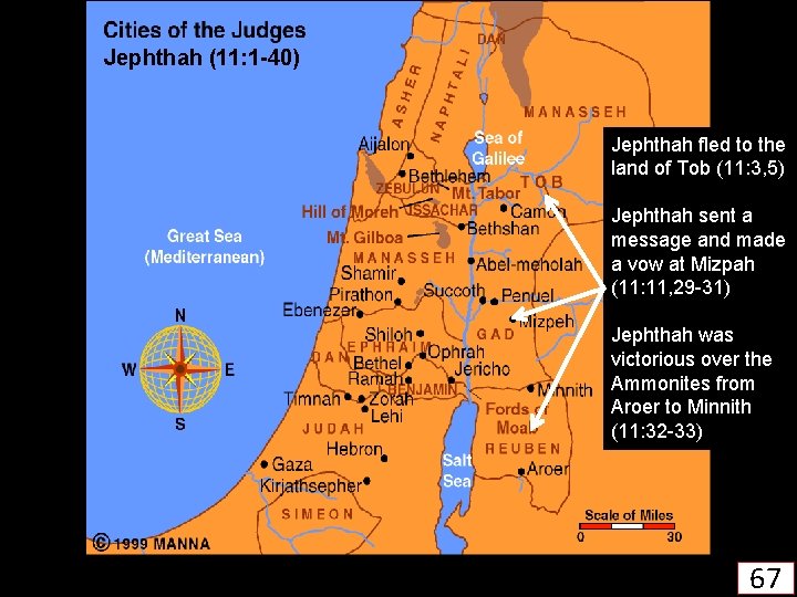 Jephthah (11: 1 -40) Jephthah fled to the land of Tob (11: 3, 5)