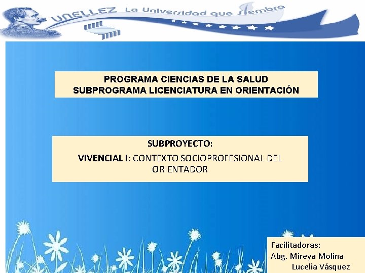 PROGRAMA CIENCIAS DE LA SALUD SUBPROGRAMA LICENCIATURA EN ORIENTACIÓN SUBPROYECTO: VIVENCIAL I: CONTEXTO SOCIOPROFESIONAL