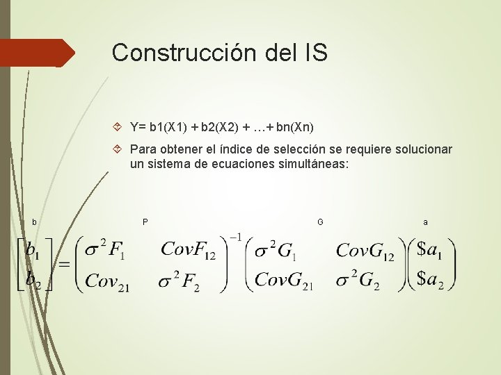 Construcción del IS Y= b 1(X 1) + b 2(X 2) + …+ bn(Xn)