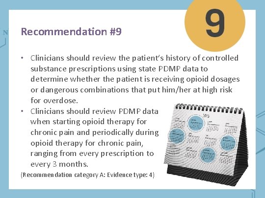 Recommendation #9 • Clinicians should review the patient’s history of controlled substance prescriptions using
