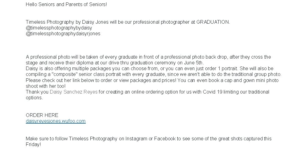 Hello Seniors and Parents of Seniors! Photographer-Daisy Jones – Timeless Photography by Daisy Jones