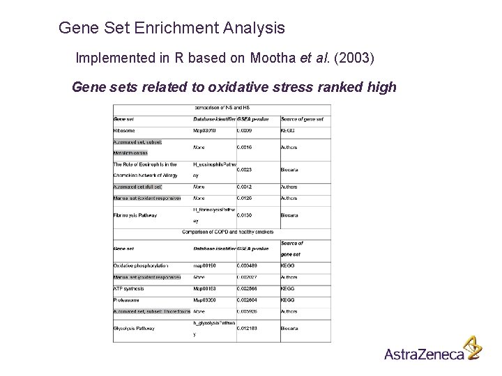 Gene Set Enrichment Analysis Implemented in R based on Mootha et al. (2003) Gene