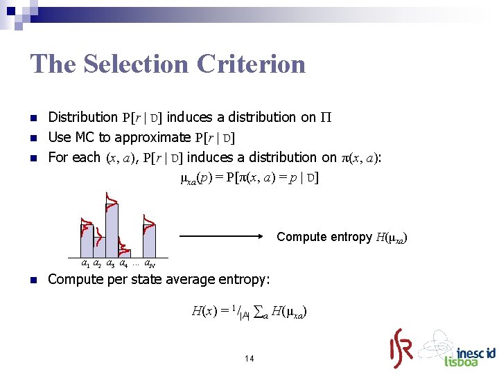 The Selection Criterion n Distribution P[r | D] induces a distribution on Use MC