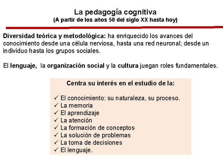 La pedagogía cognitiva (A partir de los años 50 del siglo XX hasta hoy)