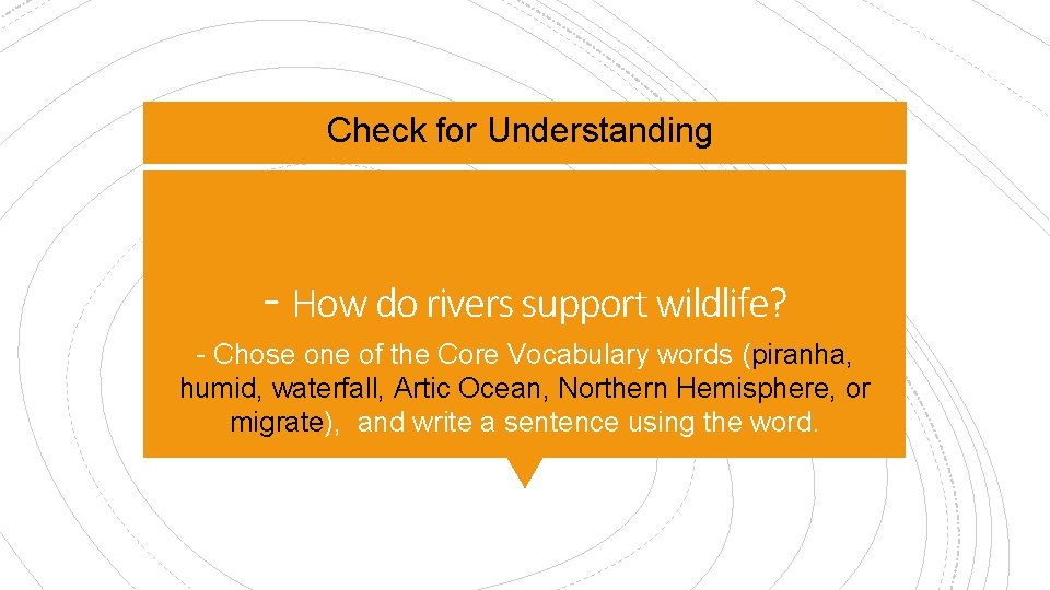 Check for Understanding - How do rivers support wildlife? - Chose one of the