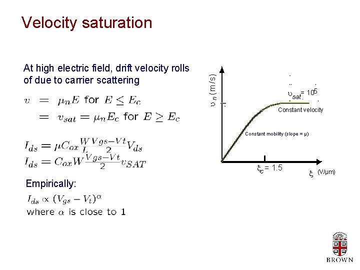 At high electric field, drift velocity rolls of due to carrier scattering u n