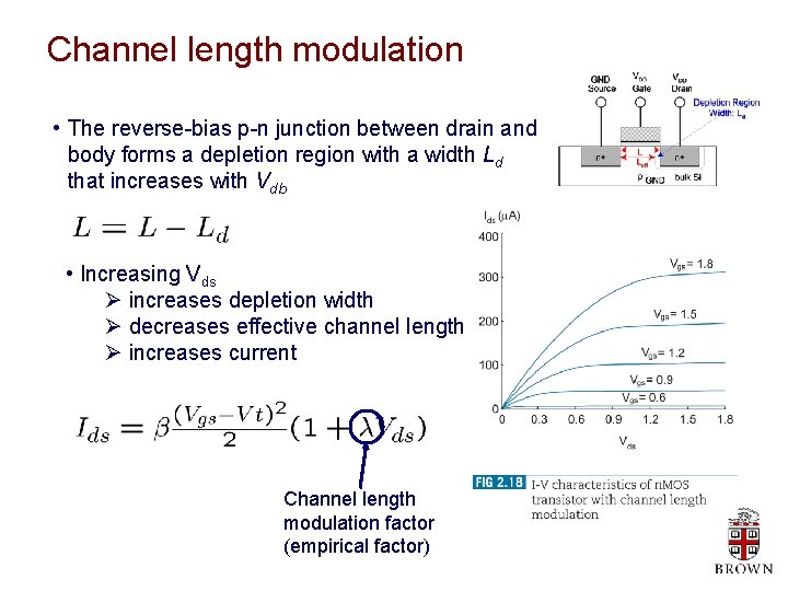 Channel length modulation • The reverse-bias p-n junction between drain and body forms a