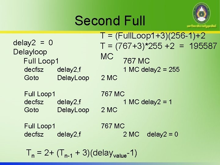 Second Full delay 2 = 0 Delayloop Full Loop 1 decfsz Goto delay 2,