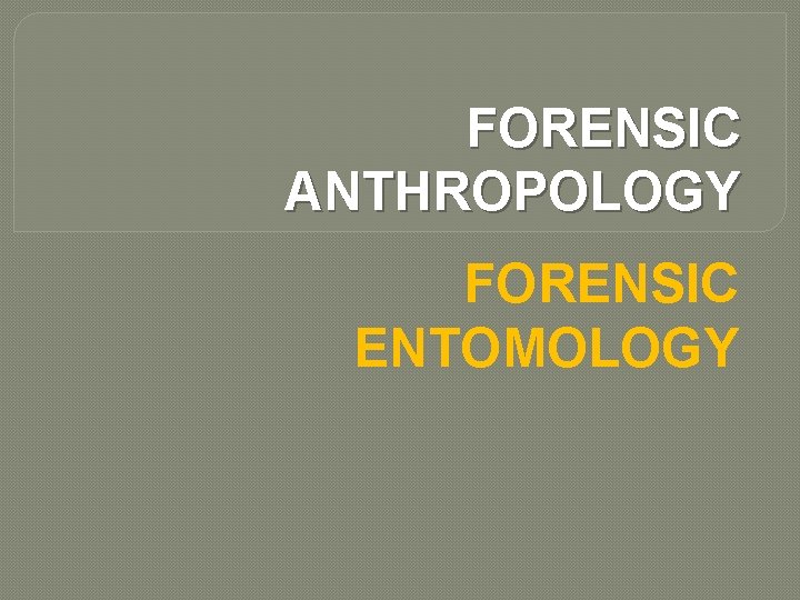 FORENSIC ANTHROPOLOGY FORENSIC ENTOMOLOGY 