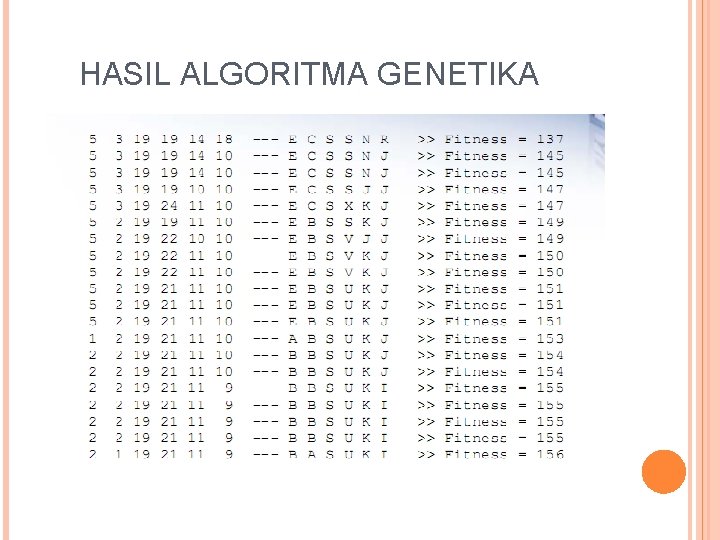 HASIL ALGORITMA GENETIKA 