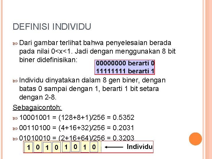 DEFINISI INDIVIDU Dari gambar terlihat bahwa penyelesaian berada pada nilai 0<x<1. Jadi dengan menggunakan