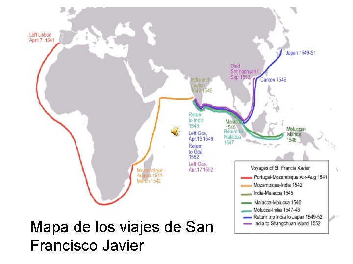 Mapa de los viajes de San Francisco Javier 