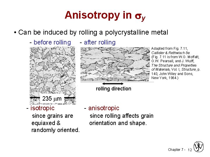 Anisotropy in sy • Can be induced by rolling a polycrystalline metal - before