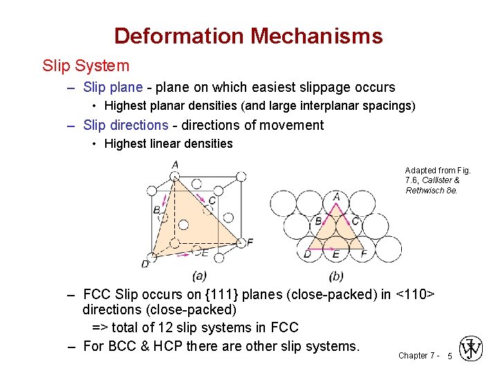 Deformation Mechanisms Slip System – Slip plane - plane on which easiest slippage occurs