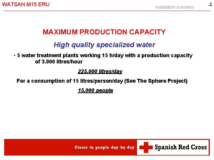WATSAN M 15 ERU Installation scenarios MAXIMUM PRODUCTION CAPACITY High quality specialized water •