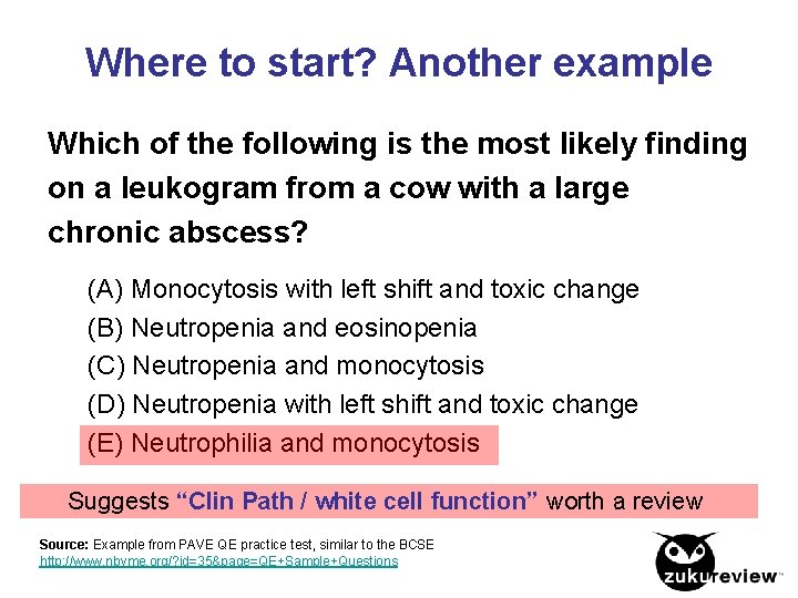 Where to start? Another example Which of the following is the most likely finding