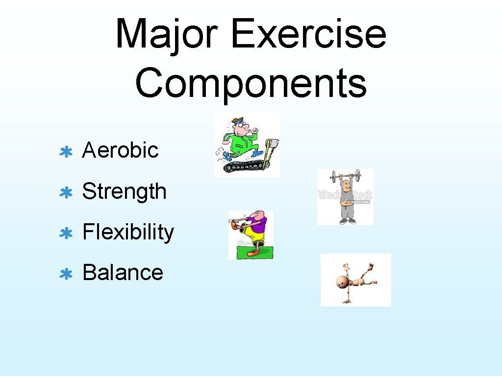 Major Exercise Components Aerobic Strength Flexibility Balance 