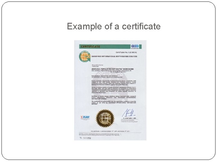 Example of a certificate 