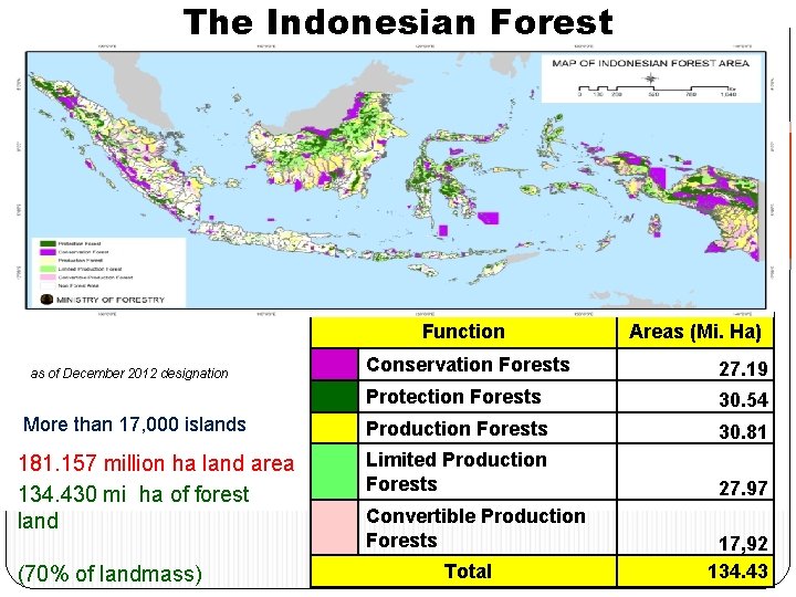 The Indonesian Forest Area Function as of December 2012 designation More than 17, 000