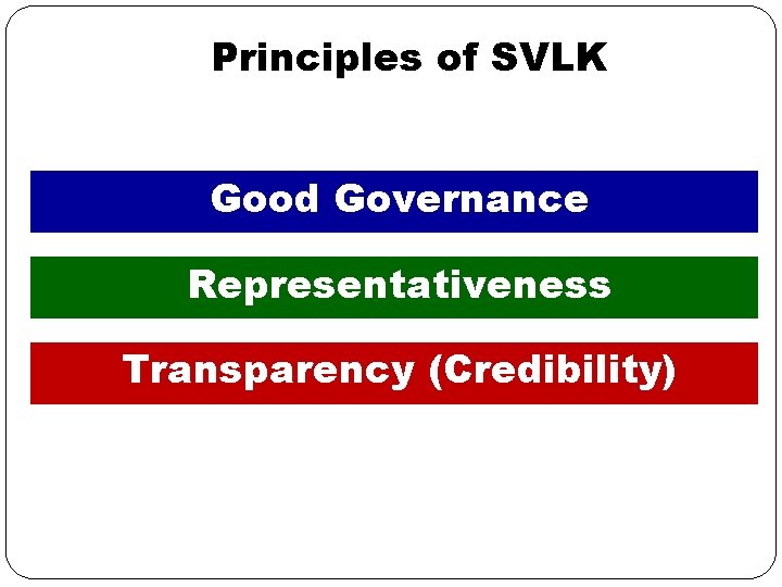 Principles of SVLK Good Governance Representativeness Transparency (Credibility) 