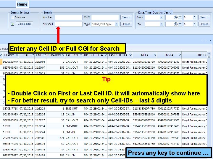 Home Enter any Cell ID or Full CGI for Search Tip - Double Click