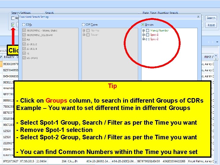 Click here, to Search in all CDRs Tip - Click on Combined, to search