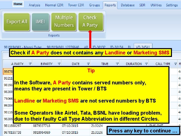 Home Check if A Party does not contains any Landline or Marketing SMS Tip