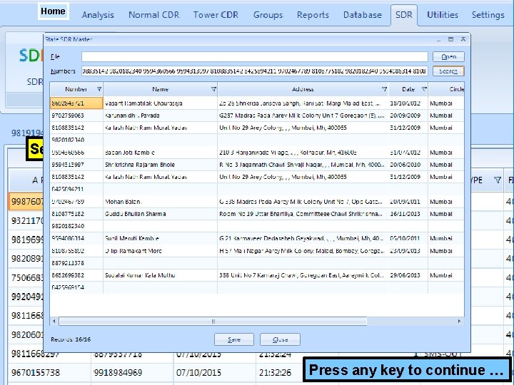 Home Search from State SDR Database Tip - State SDR Database has to be