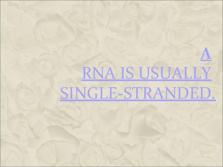 A RNA IS USUALLY SINGLE-STRANDED. A RNA IS USUALLY SINGLE-STRANDED.