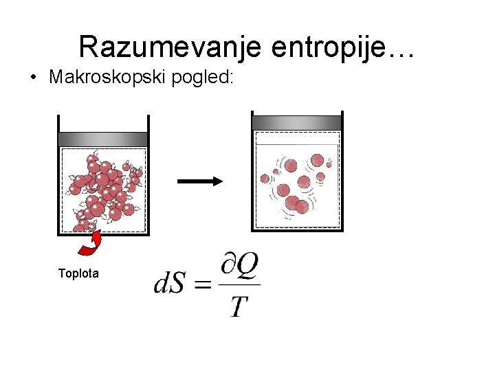 Razumevanje entropije… • Makroskopski pogled: Toplota 